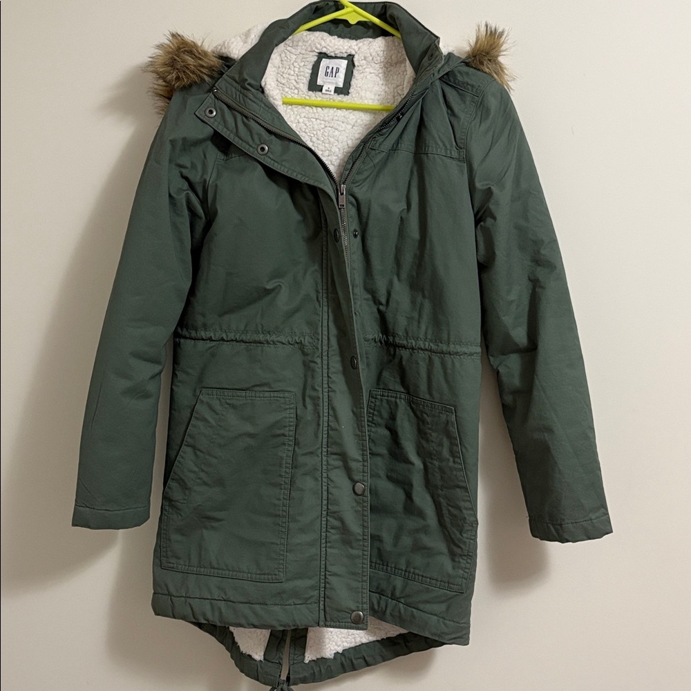 Gap Olive Parka with Faux Fur Hood